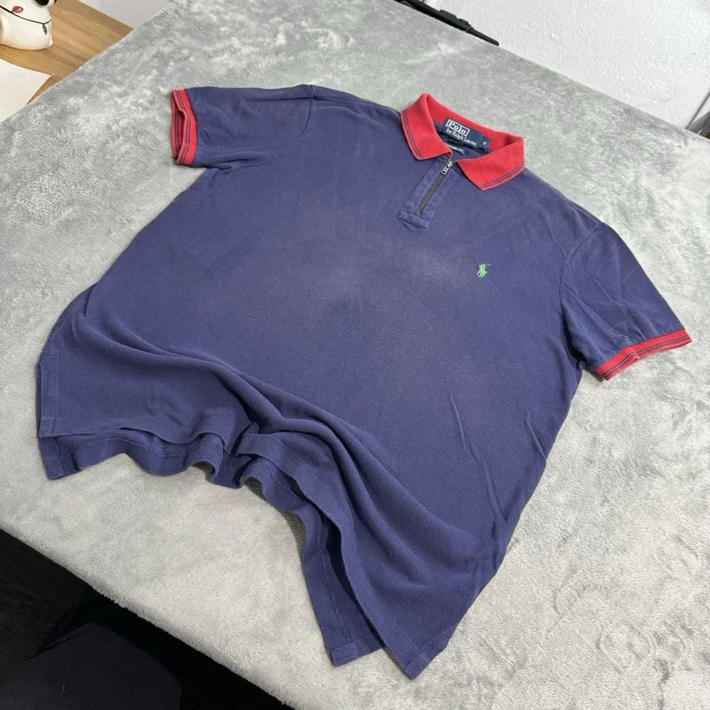 Vintage Polo Ralph Lauren 1/4 Zip Collared Shirt Mens M Custom Fit Faded Grunge